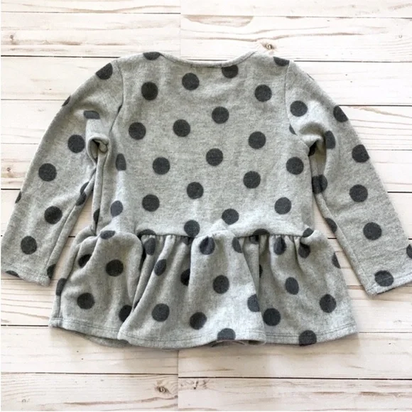 Girls Grey Long Sleeve Polka Dot Peplum Top - Picture 5 of 5